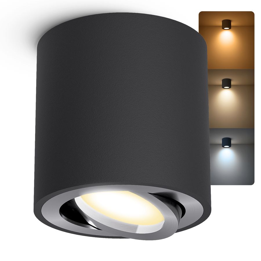 Aufbauleuchte CORI in schwarz gebürstet schwenkbar mit LED GU10 6W LumiFLEX Lichtfarbe warm / neutral / kalt 230V Aufbauleuchte CORI in schwarz gebürstet schwenkbar mit LED GU10 6W LumiFLEX Lichtfarbe warm / neutral / kalt 230V