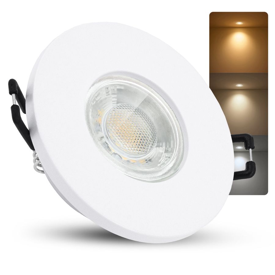 Bad LED Einbauleuchte IP65 GU10 6W LumiFLEX Lichtfarbe warm / neutral / kalt 230V - Einbauspot in matt weiß & rund Bad LED Einbauleuchte IP65 GU10 6W LumiFLEX Lichtfarbe warm / neutral / kalt 230V - Einbauspot in matt weiß & rund
