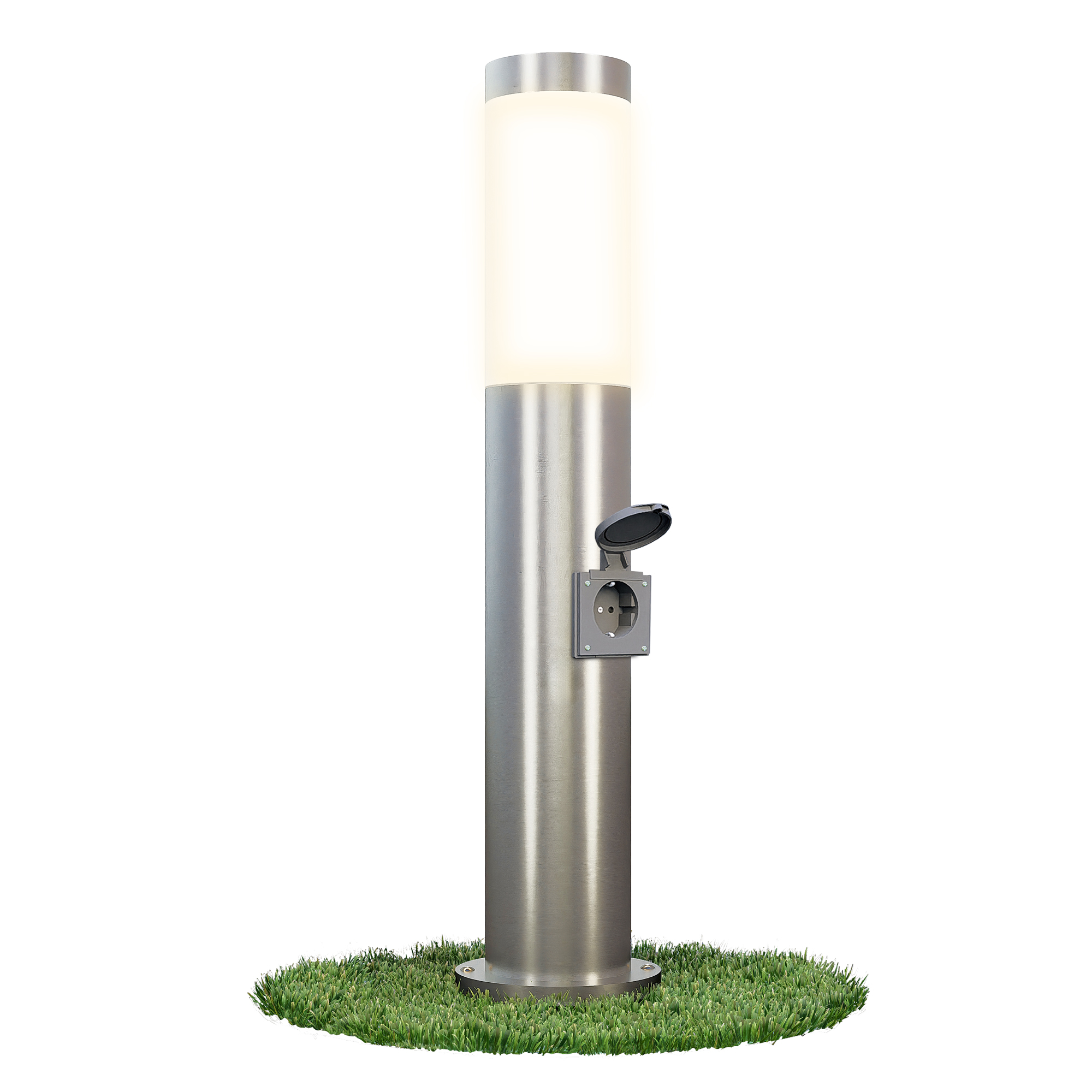 linovum BOSEA-S Außenleuchte mit Steckdose & E27 Sockel - Energiesäule 50cm Edelstahl Außenbereich Stromsäule mit Licht IP44