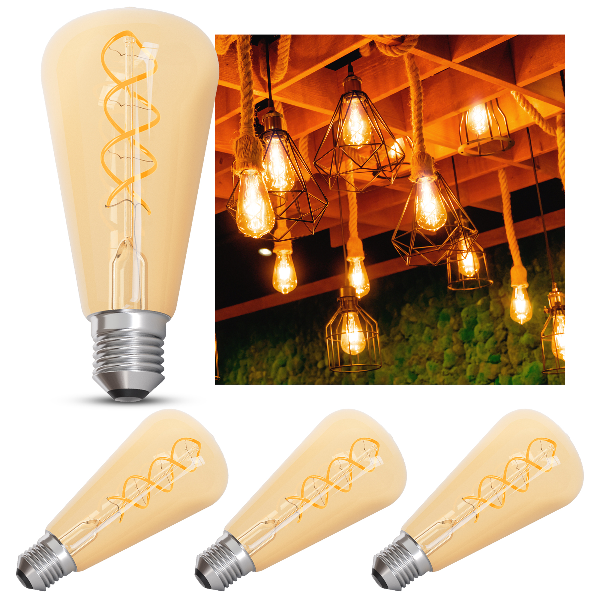 E27 LED extra 1700K dimmbar warmweiß in Leuchtmittel | 3,5W Edison-Form Vintage Optik linovum Filament Amber