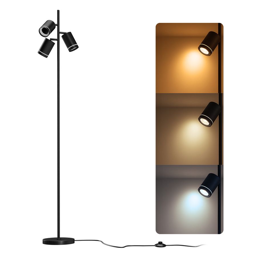 Stehleuchte TAVIRA 3-flammig mit drehbaren Leuchtenköpfen inkl. 3x GU10 Lampen 6W drei einstellbaren Lichtfarben 3CCT Stehleuchte TAVIRA 3-flammig mit drehbaren Leuchtenköpfen inkl. 3x GU10 Lampen 6W drei einstellbaren Lichtfarben 3CCT