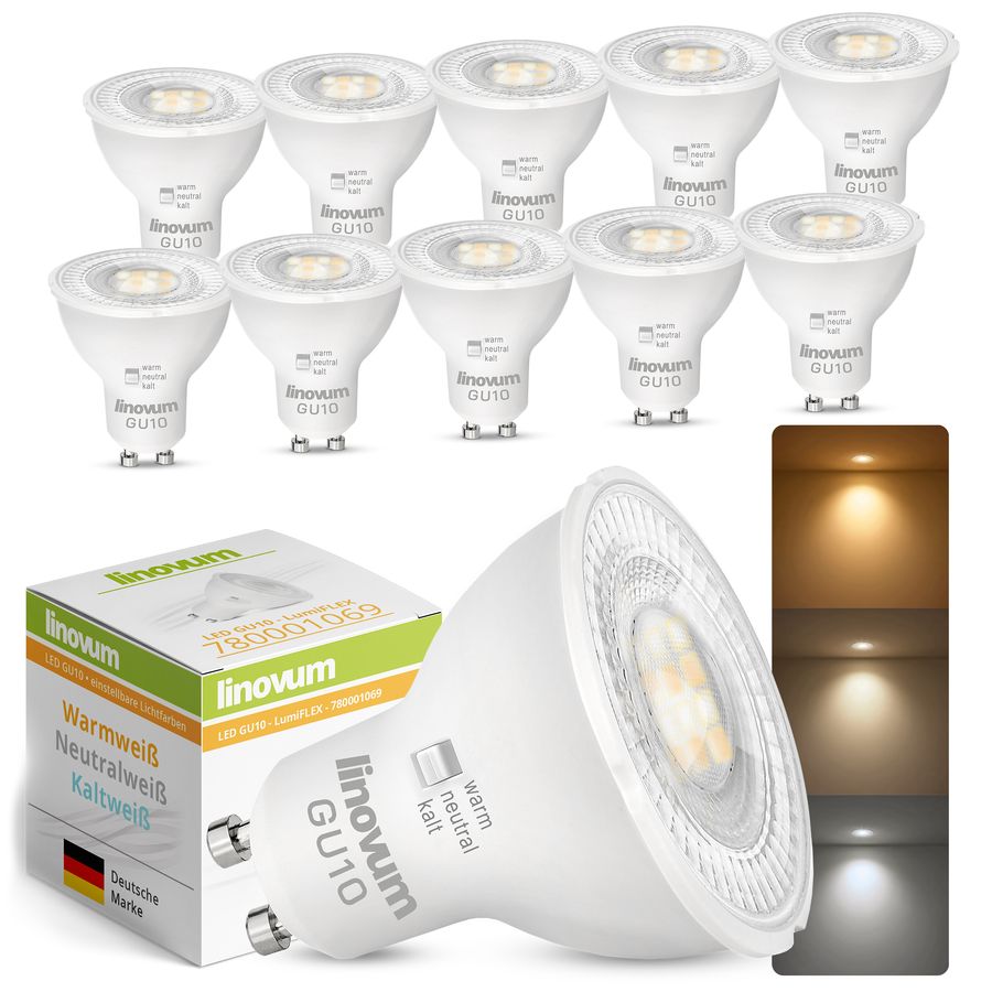 LumiFLEX LED GU10 Leuchtmittel Birne 6W mit drei einstellbaren Lichtfarben 3CCT LumiFLEX LED GU10 Leuchtmittel Birne 6W mit drei einstellbaren Lichtfarben 3CCT