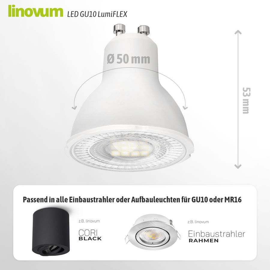 LumiFLEX LED GU10 Leuchtmittel Birne 6W mit drei einstellbaren Lichtfarben 3CCT LumiFLEX LED GU10 Leuchtmittel Birne 6W mit drei einstellbaren Lichtfarben 3CCT