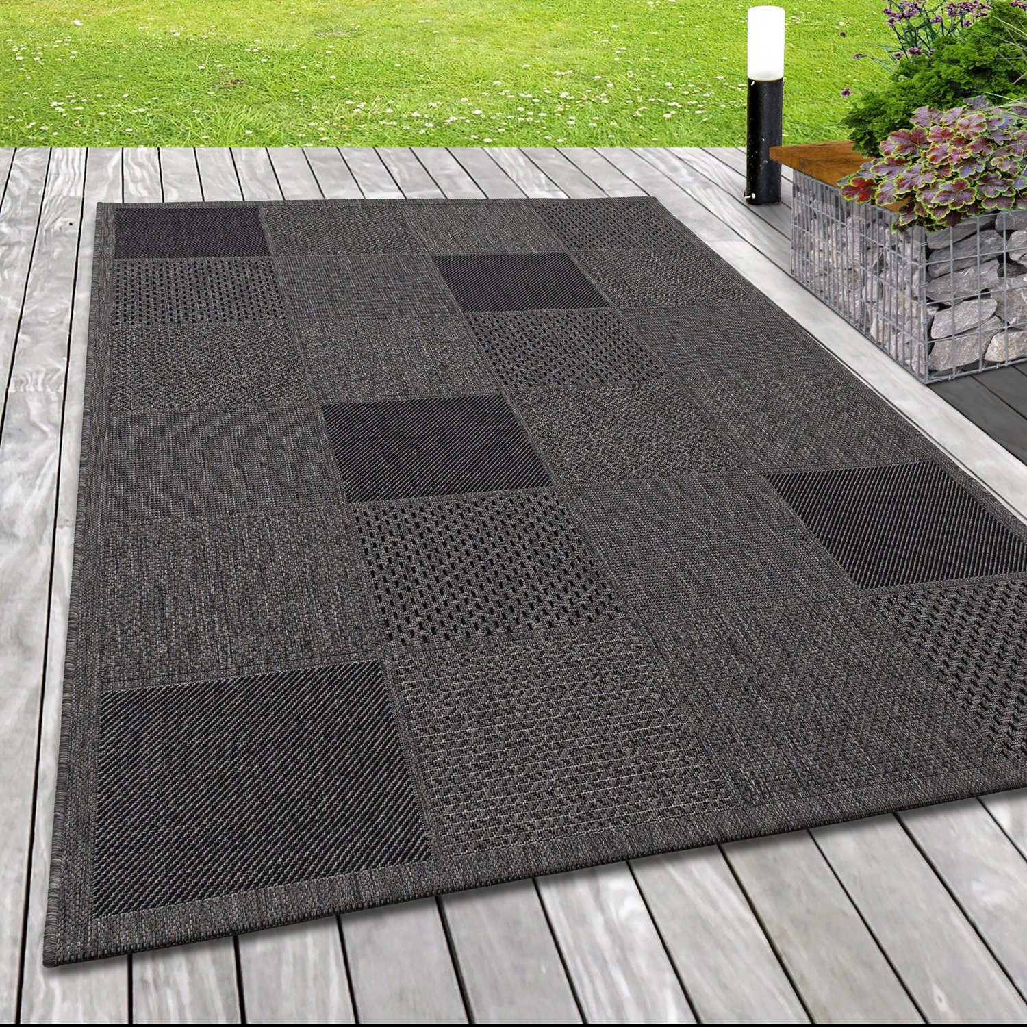 Indoor Outdoor-Teppich Sisal Optik Terrassen Teppich Karo Webmuster