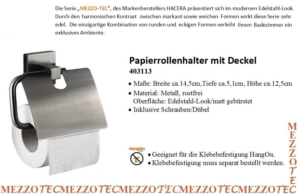 Haceka Mezzo Tec Papierrollenhalter Papierhalter Metall gebürstet Rostfrei