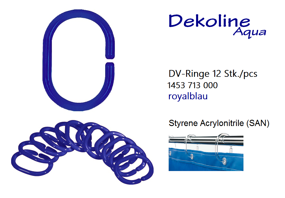 Dekoline Shower Curtain Rings 12 Pieces Royal Blue Duschzubehör Rings
