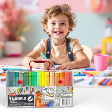 Fasermaler Malset für Kinder 75 Stifte Sticker Grußkarten Kreativset Basteln...