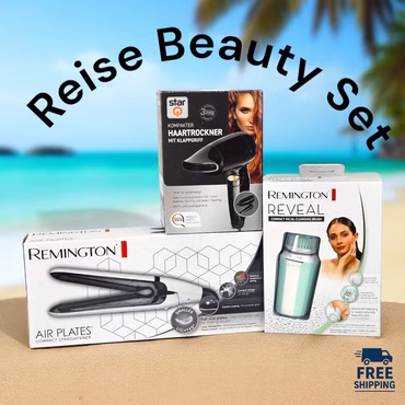 Reise Beauty Set – Remington Glätteisen + Reinigungsbürste + Haartrockner – 3in1