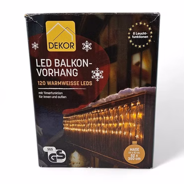 DEKOR LED Balkon Vorhang Lichter kette 120 Warmweiße LEDs 8 Funktionen Sterne
