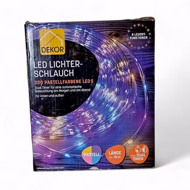 DEKOR LED Lichterschlauch 10m 200 Pastell LED Lichterkette mit Dual Timer