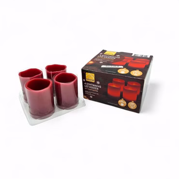 4er Set LED Echtwachskerzen rot mit Timer Dekorative Flammenoptik Weihnachten