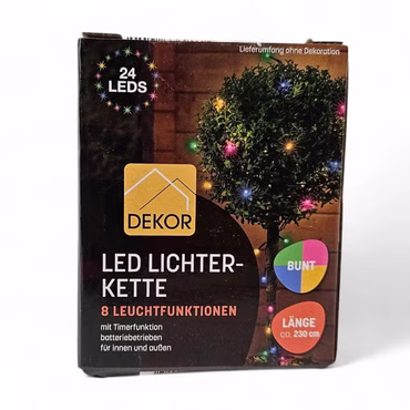 DEKOR LED Lichter kette 24 LEDs bunt 8 Funktionen Timer batterie betrieben