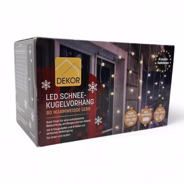 DEKOR LED Schneekugel vorhang Lichter kette 80 warmweiße LEDs Weihnachten