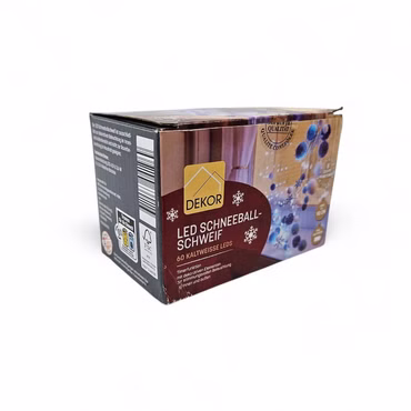 DEKOR LED Schneeball Schweif 60 kaltweiße LEDs Lichterkette Timer 8 Funktionen
