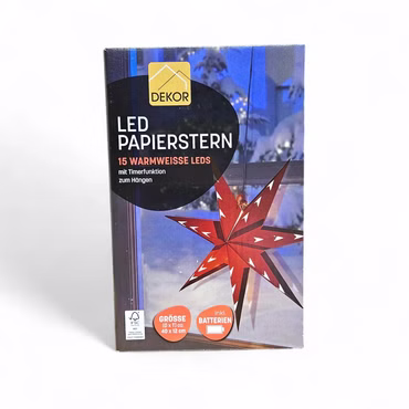 DEKOR LED Papierstern 40 cm 15 warmweiße LEDs mit Timerfunktion Weihnachtsstern