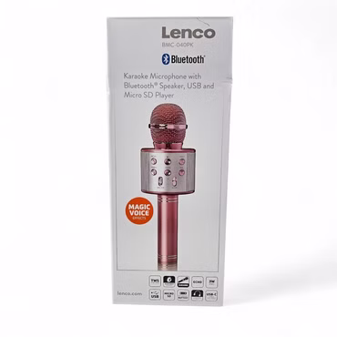 Lenco Karaoke Mikrofon BMC-040SI Bluetooth Lautsprecher USB Micro SD Echo Lila