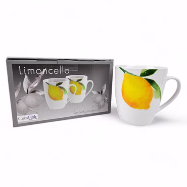Creatable Limoncello Kaffee becher Set 2-tlg. Porzellan mit Zitronenmotiv 300 ml