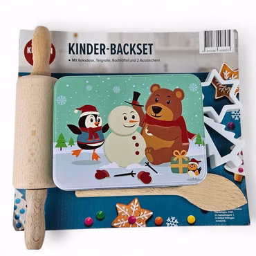 KITCHEN CLUB Kinder Backset mit Keksdose, Teigrolle & 2 Ausstechformen
