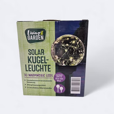 Living & Garden Solar Kugelleuchte 30 warmweiße LEDs Außen lampe Garten IP44