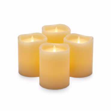 4er Set LED Echtwachskerzen gelb mit Timer Dekorative Flammenoptik
