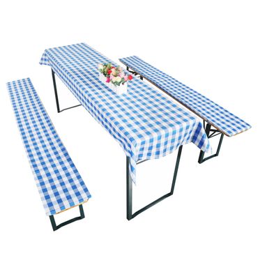 Kit Nappe Et Coussins De Banc Brasserie Fashion And Joy - Tissu Vichy 3 Pièces - Rouge, Vert, Bleu - Fête De La Bière