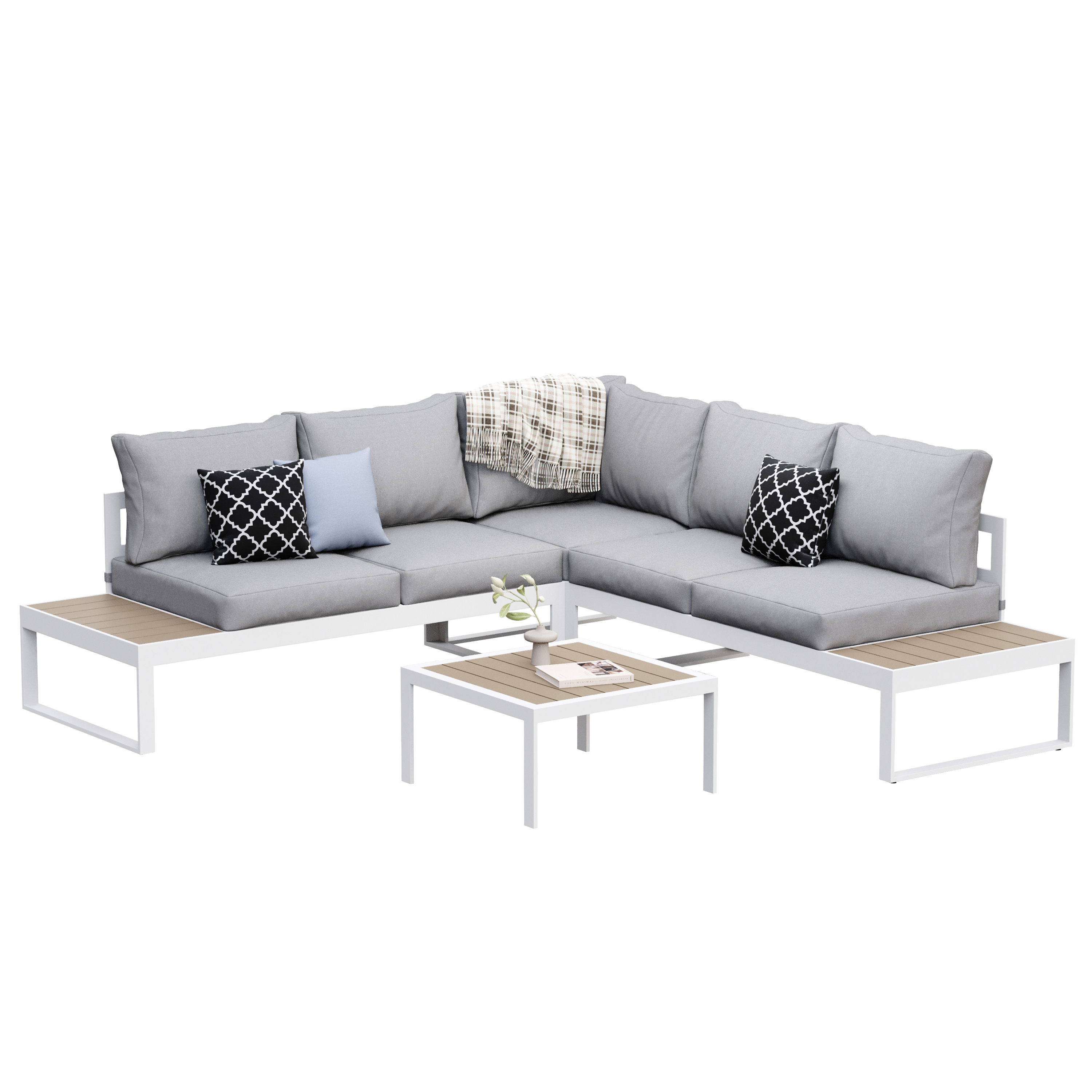 Lounge CAMILA hellgrau/weiss/braun