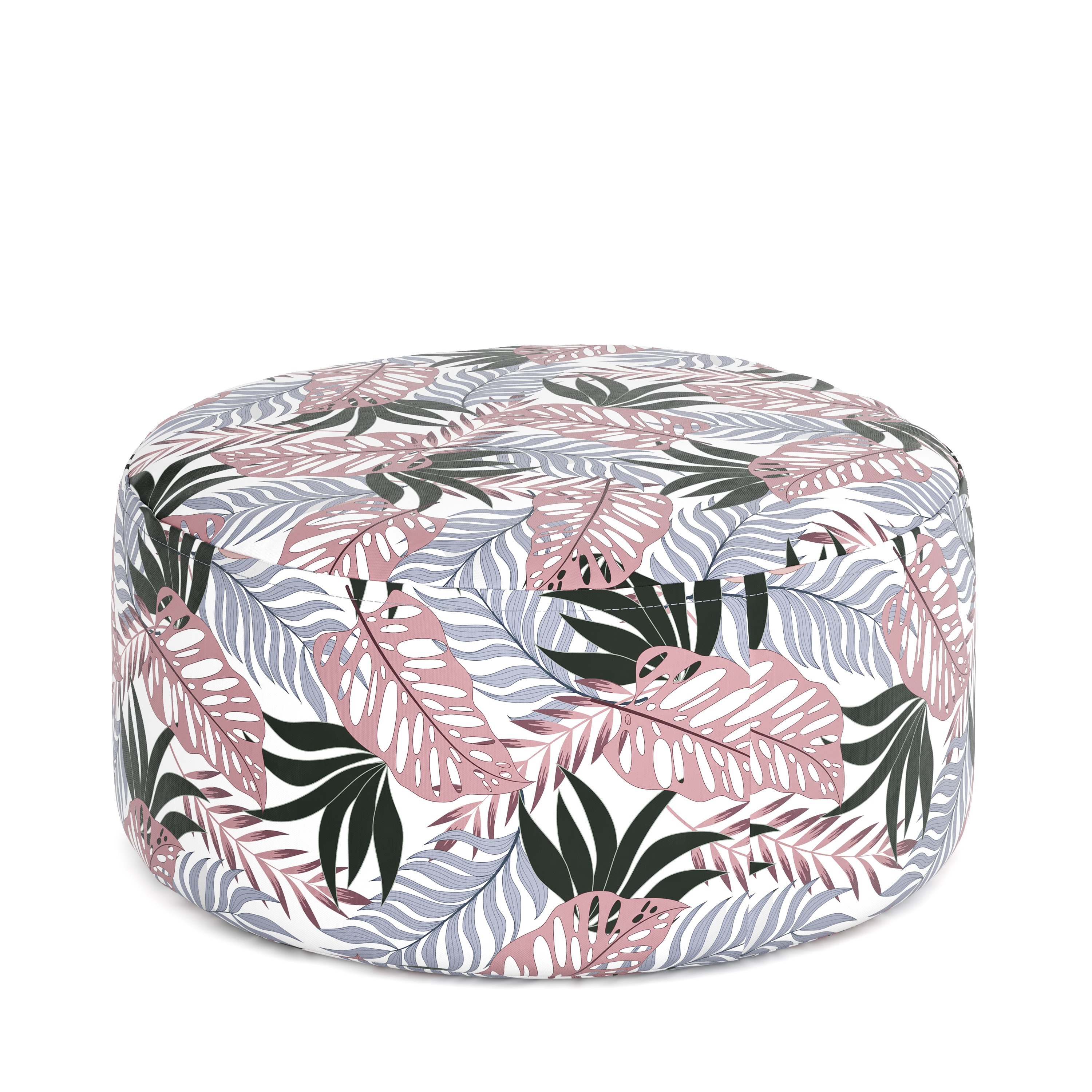 Image of Outdoor Pouf aufblasbar PATTY Blattmuster rosa/grau