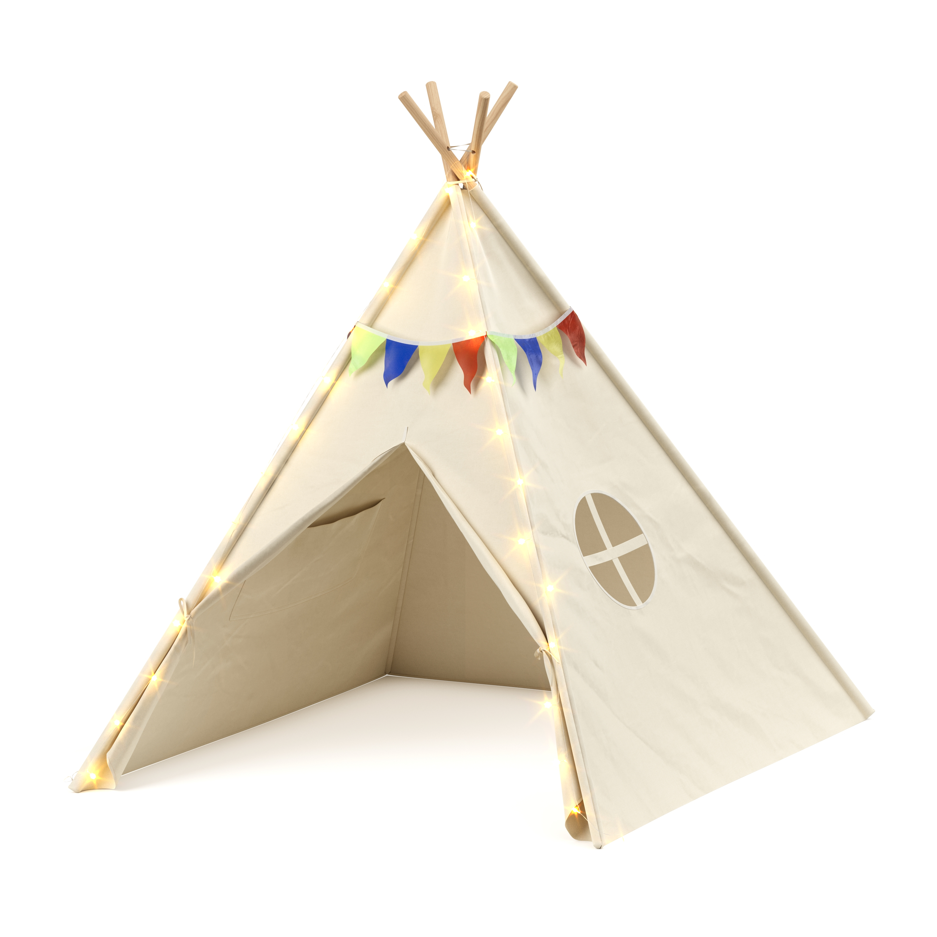 Spielzelt Tipi mit Lichterkette beige