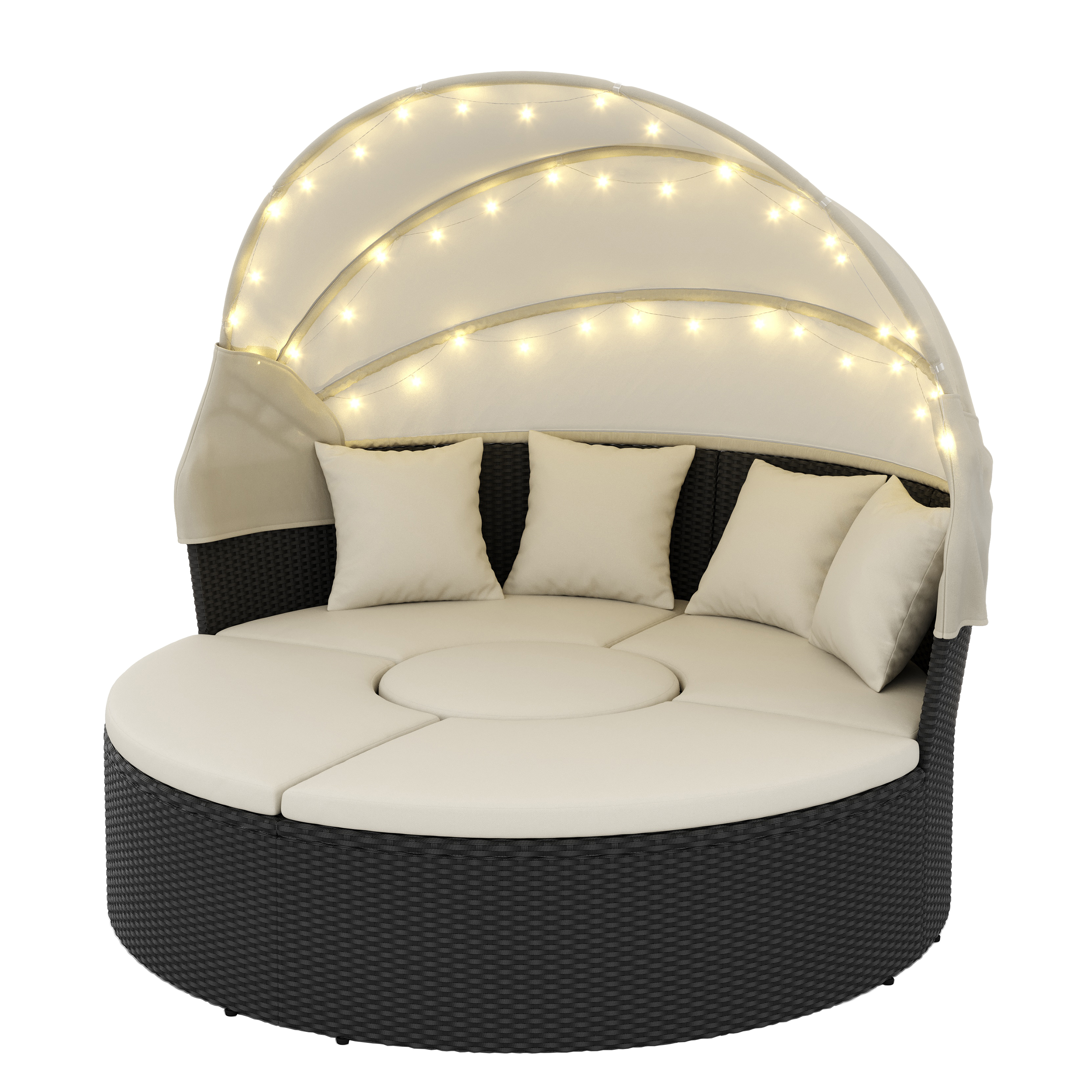 Rattan Sonneninsel mit LED PULA schwarz/beige