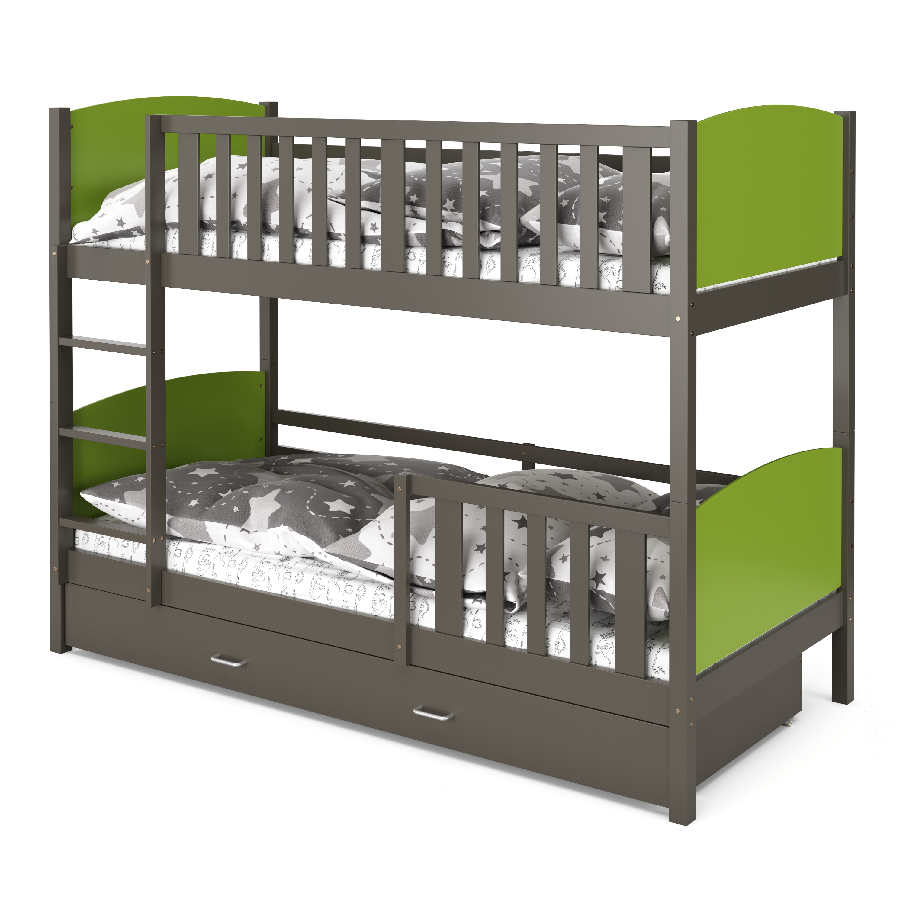 Etagenbett mit Stauraum JOHNNY 90 x 200 cm grün/grau