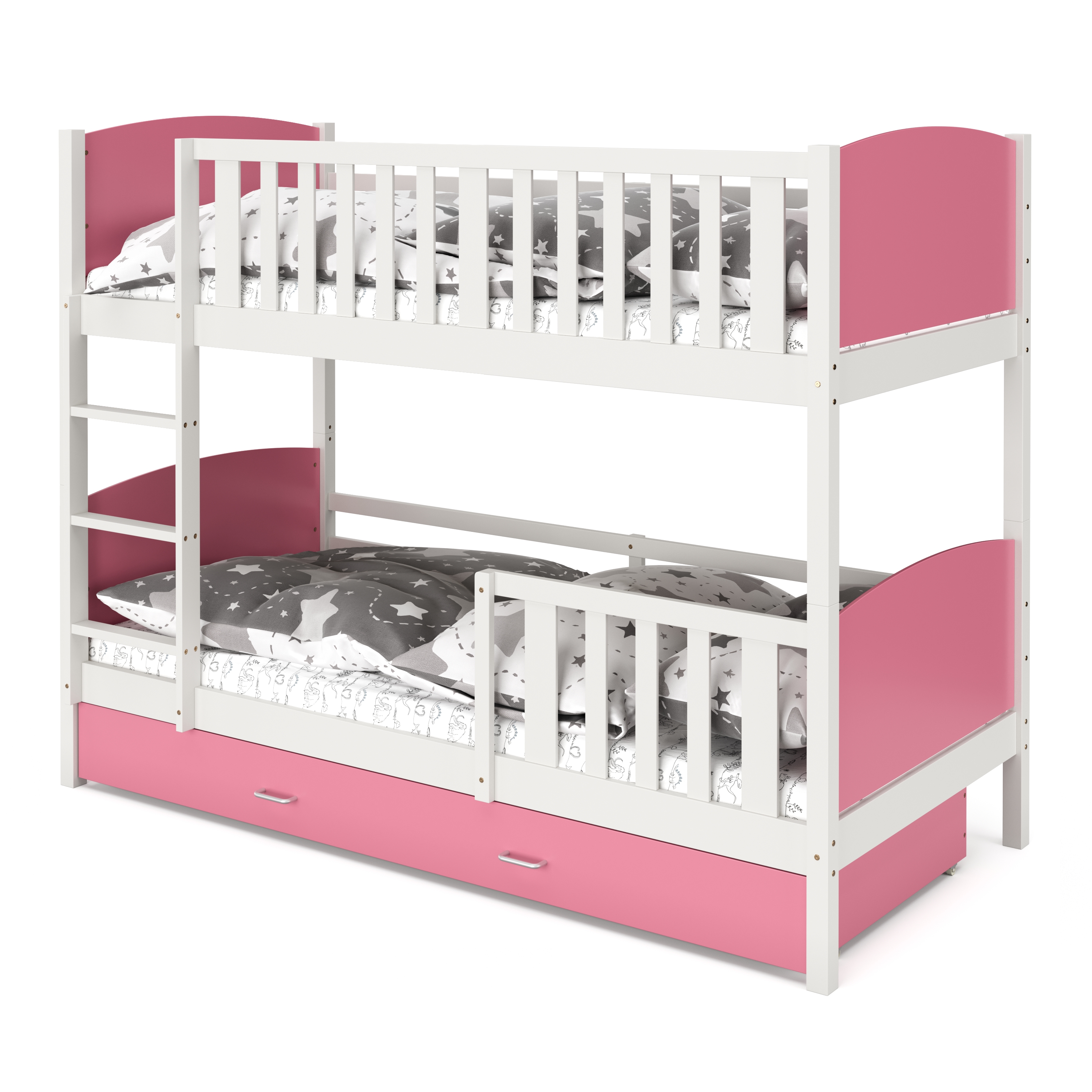 Etagenbett mit Stauraum JOHNNY 90 x 200 cm rosa/weiss