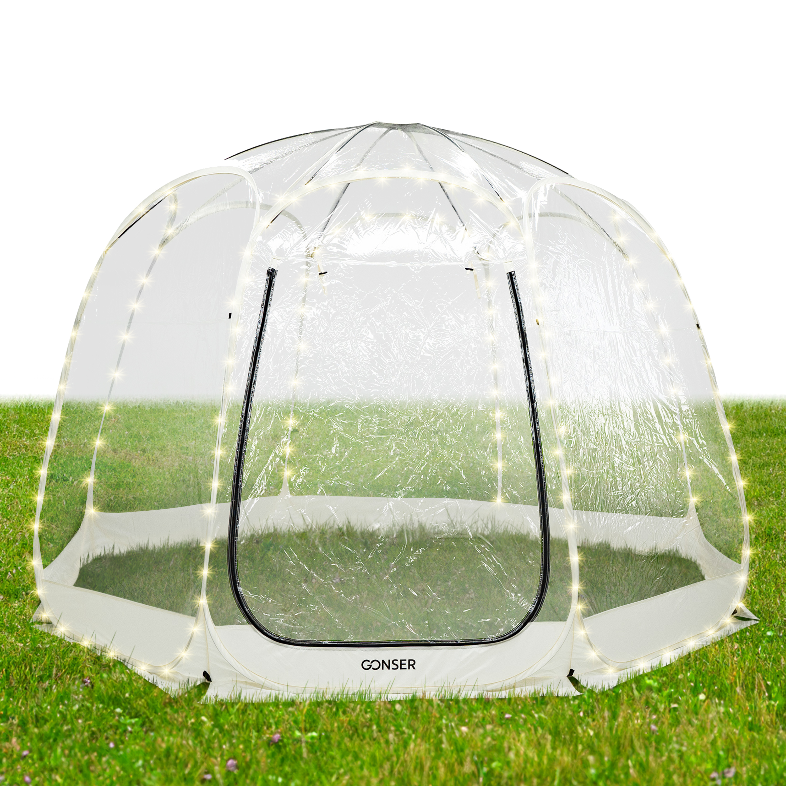 Pop-Up Bubble Zelt LED 8-10 Personen 3.8 m transparent/weiss | GONSER.CH