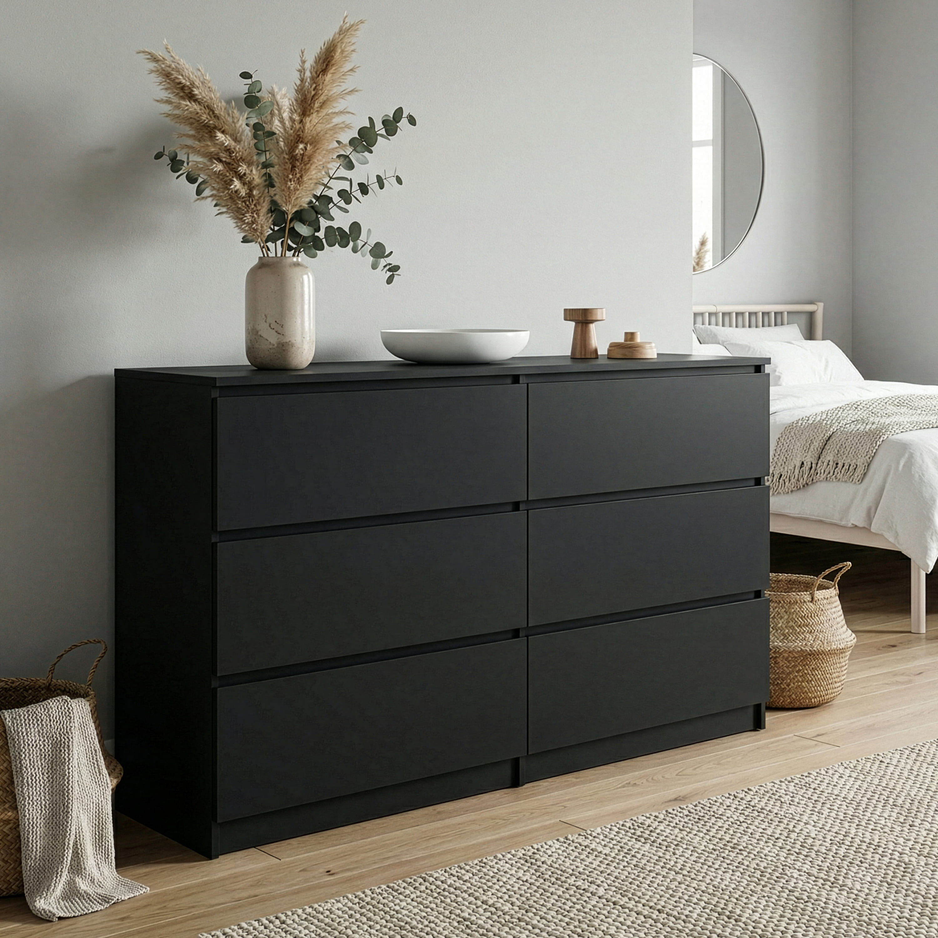 kullen 6 drawer dresser black brown KULLEN Chest Of 5 Drawers, Black-Brown main image 1