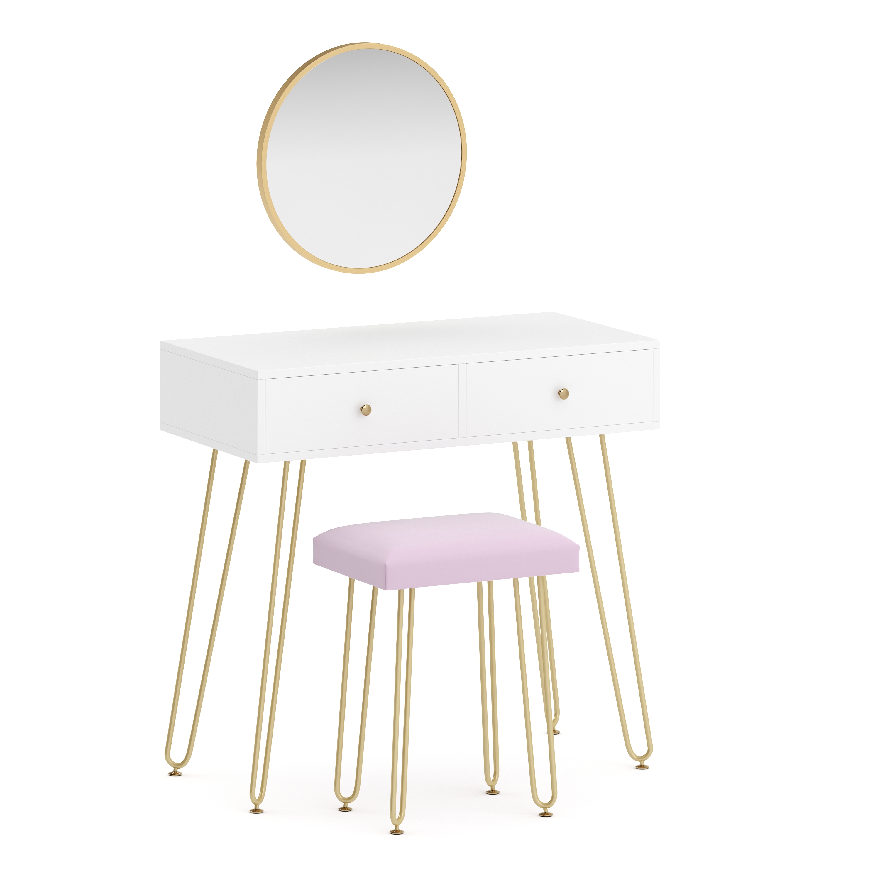 Schminktisch mit Hocker und Spiegel APHRODITE 80 x 40 cm weiss/gold/rosa