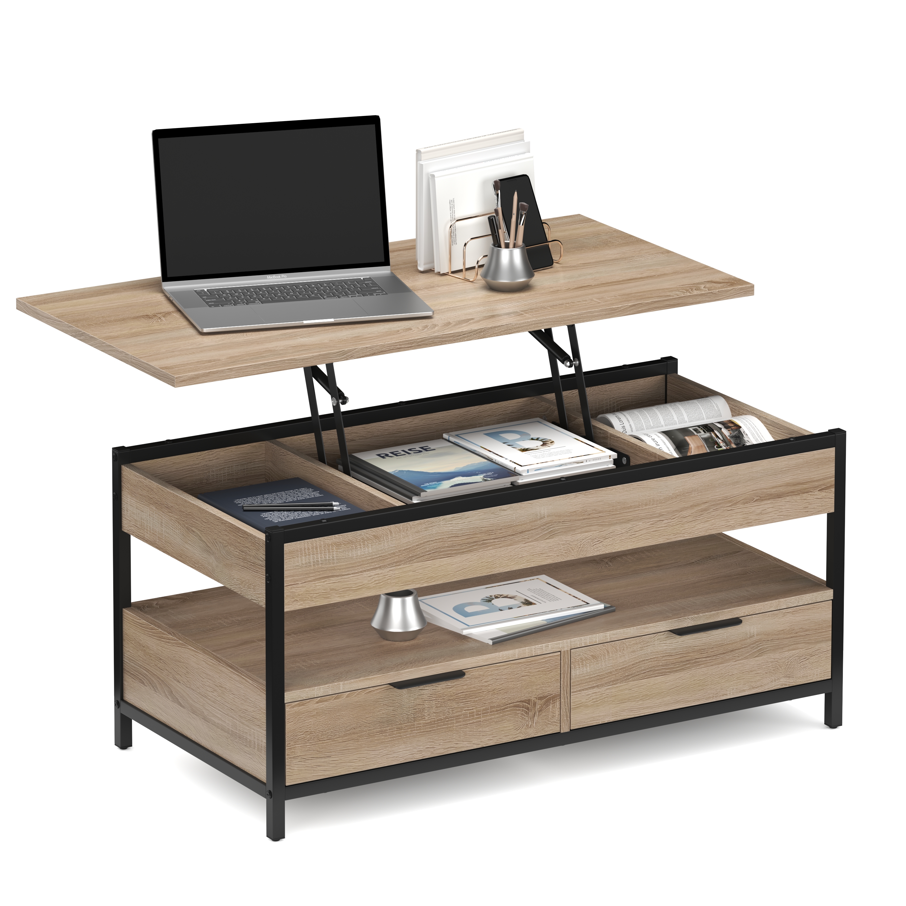 Beistelltisch WOODEDGE mit Stauraum 100 x 50 x 48 – 62 cm braun