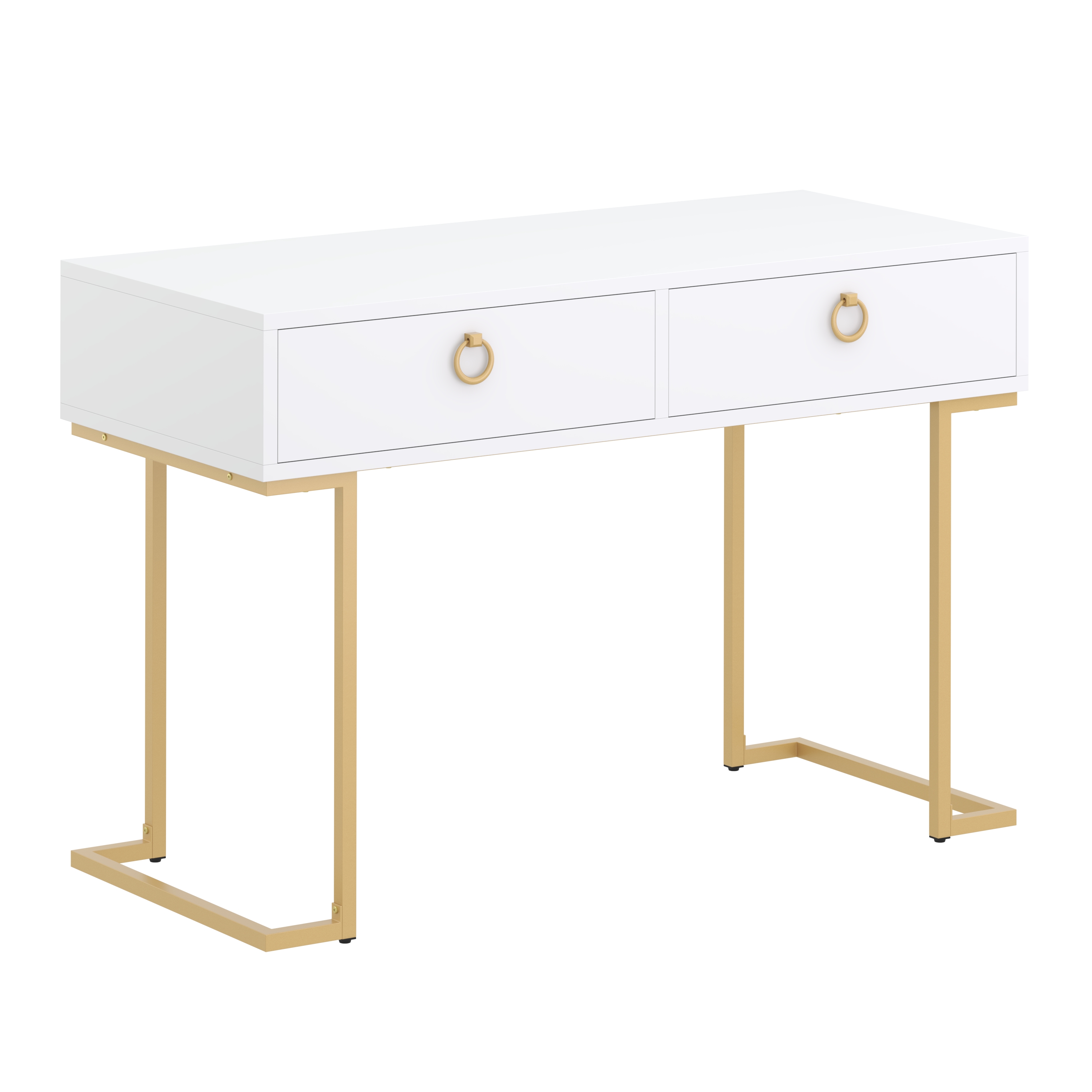 Schreibtisch Konsolentisch TESSY mit Schubladen 115 x 50 x 77 cm weiss/gold