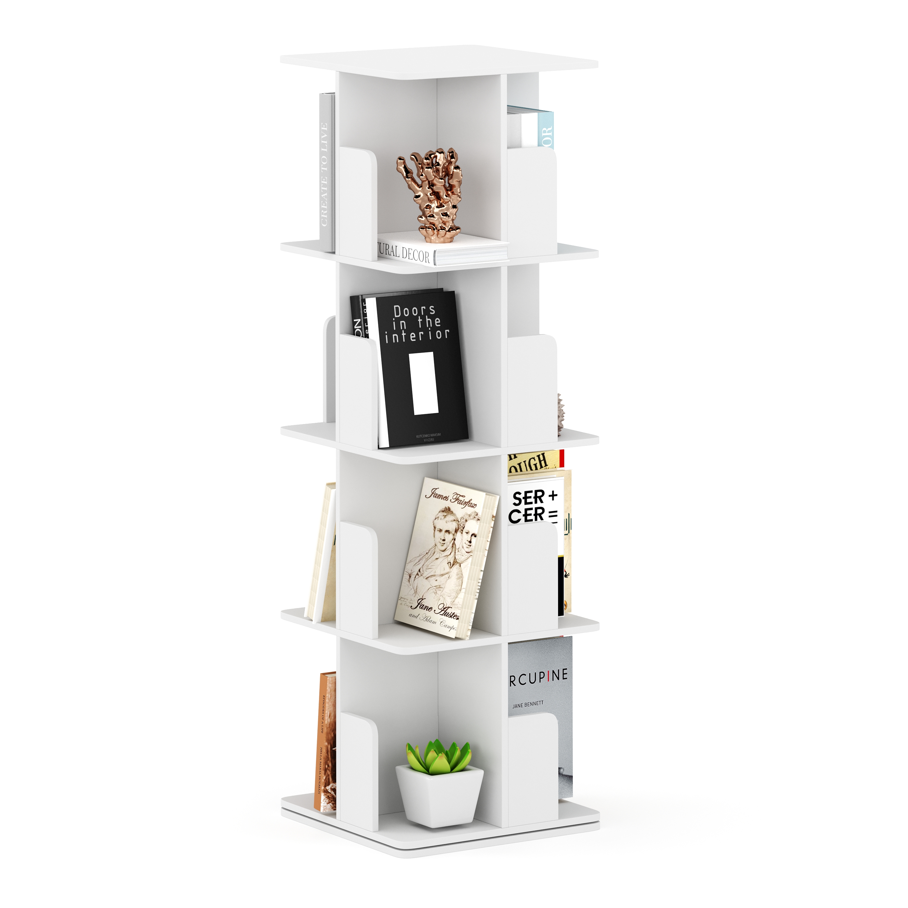 Bücherregal Drehregal CATO mit 16 Fächer 40 x 128 cm weiss