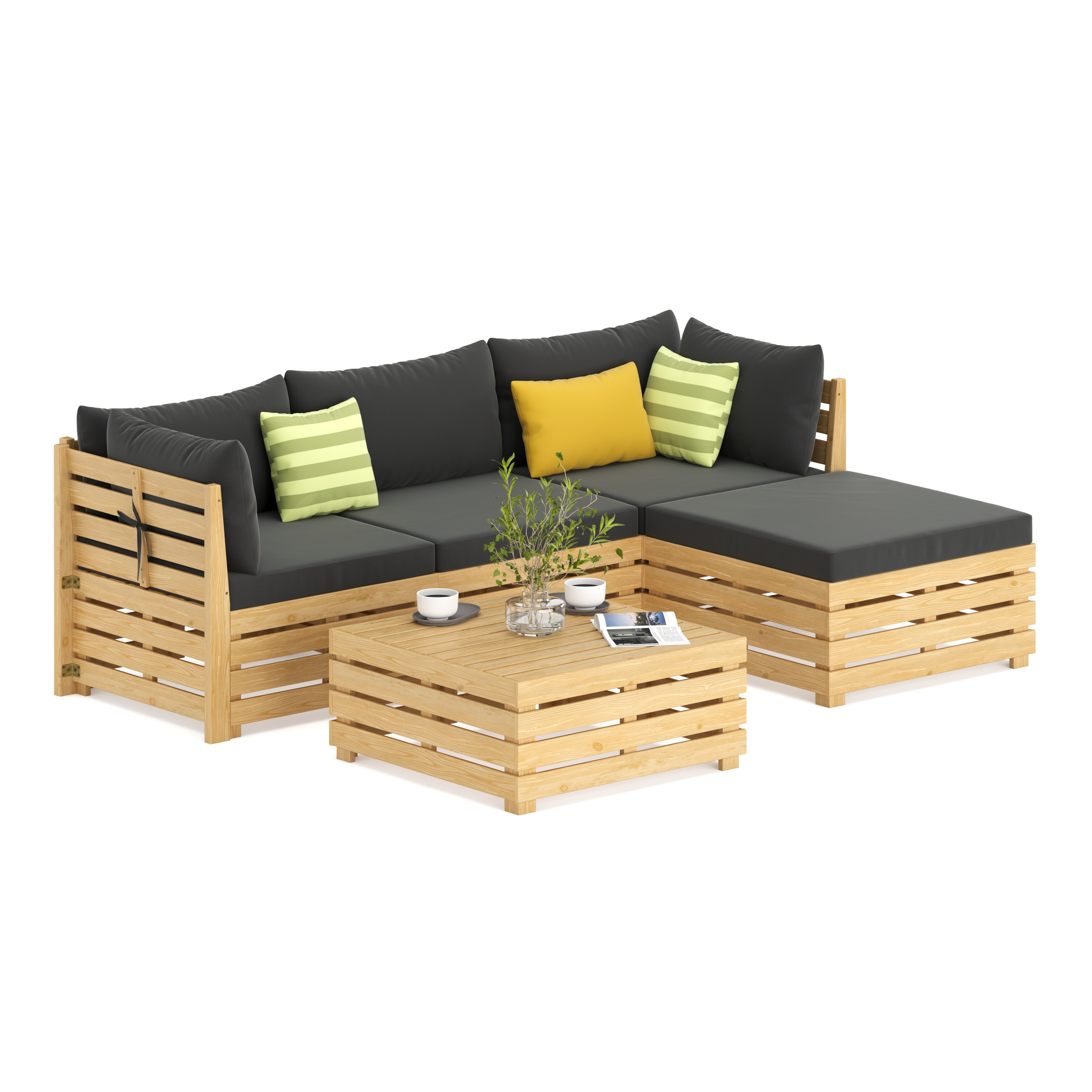Lounge Holz RAFALE 5-teilig anthrazit/natur