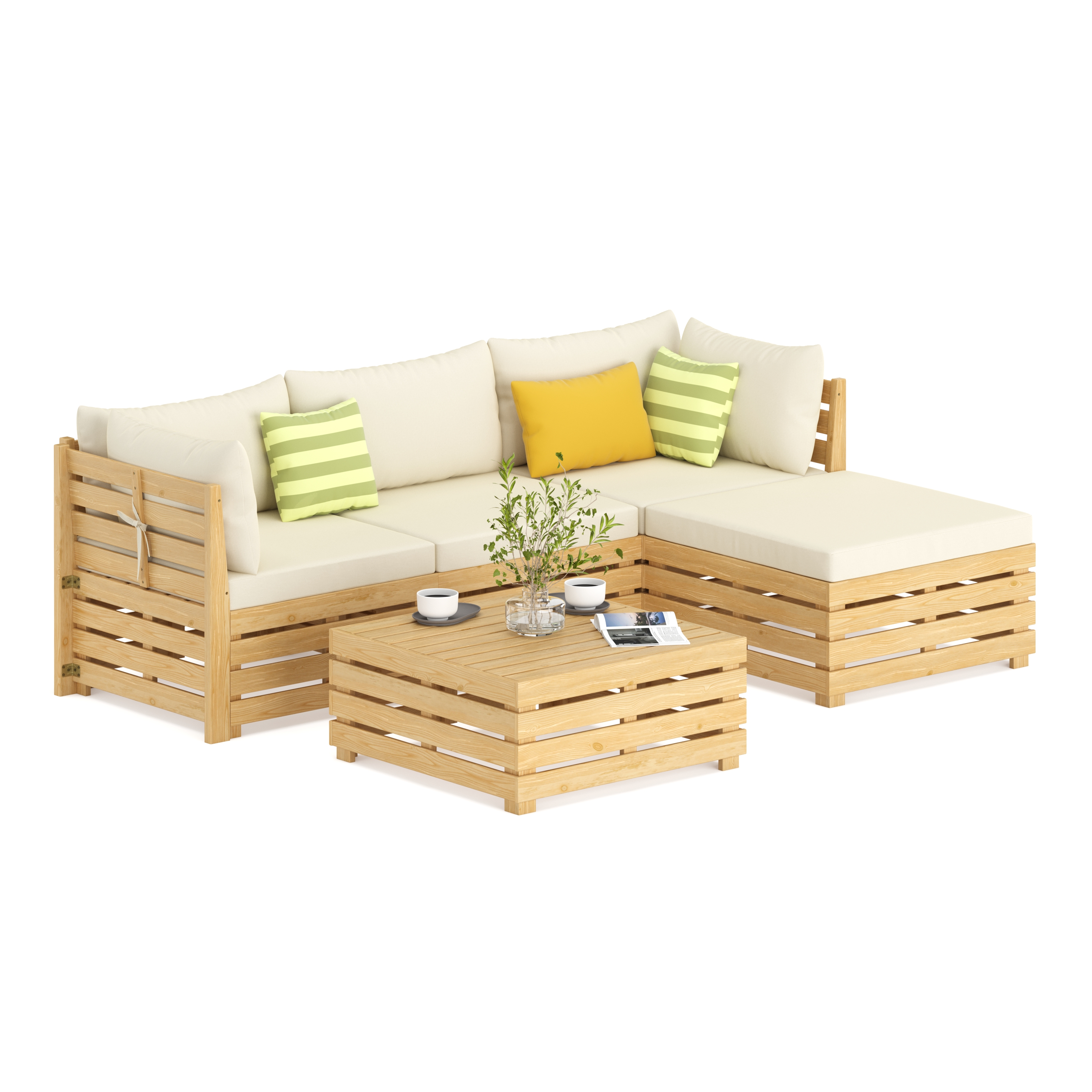 Lounge Holz RAFALE 5-teilig beige/natur