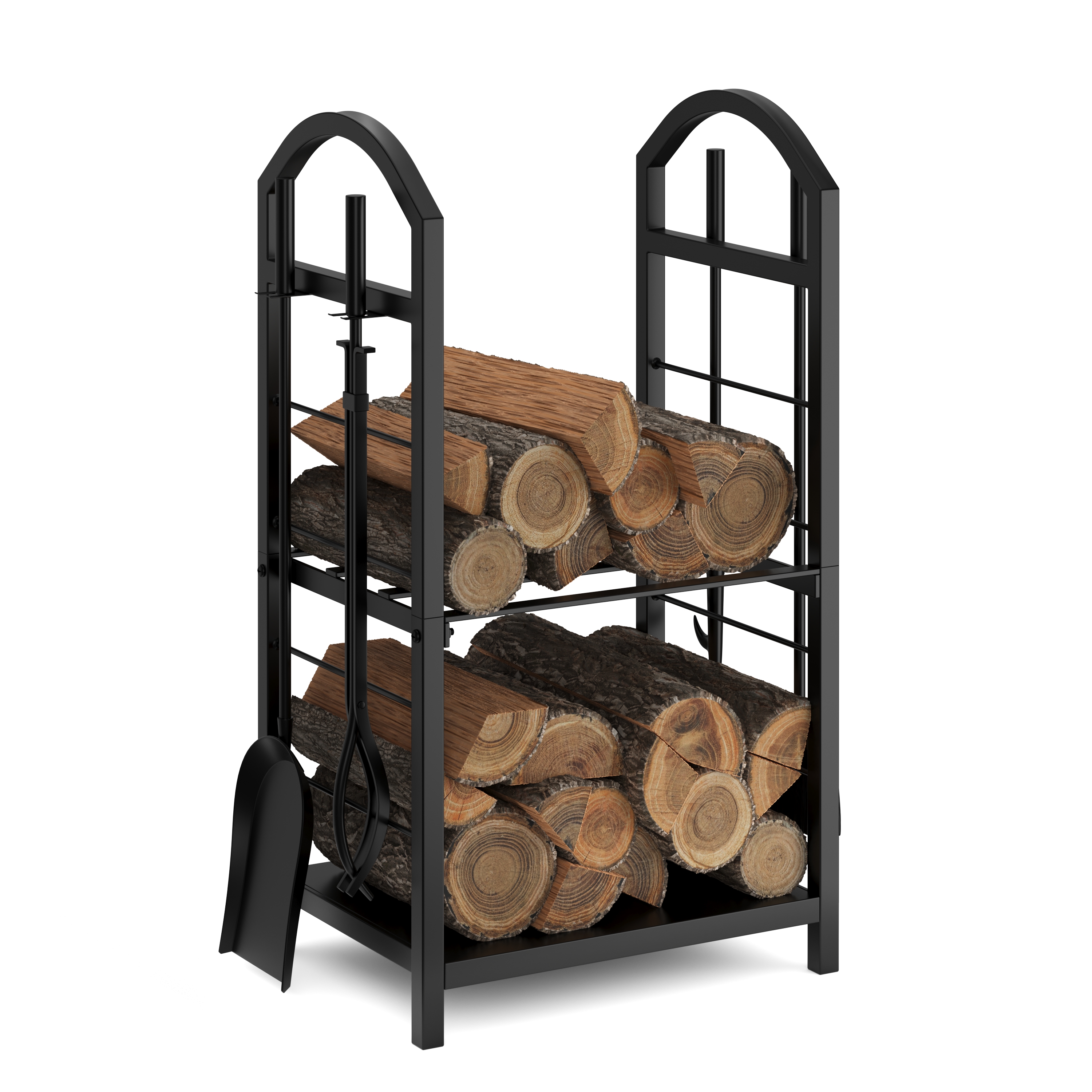 Kaminholzregal mit Kaminbesteck 40 x 30 x 74 cm