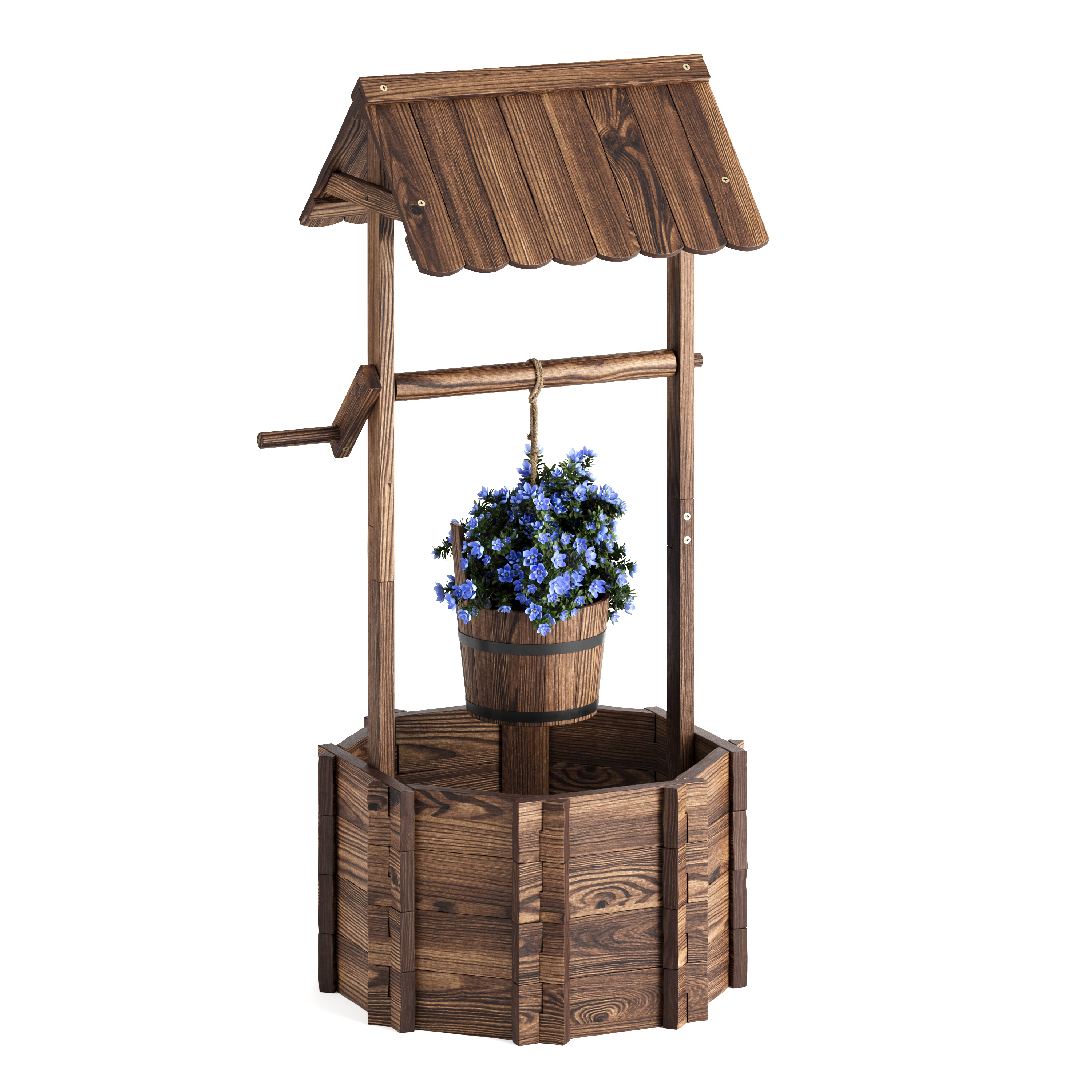 Zierbrunnen Holz mit Eimer und Kurbel 55 x 115 cm natur