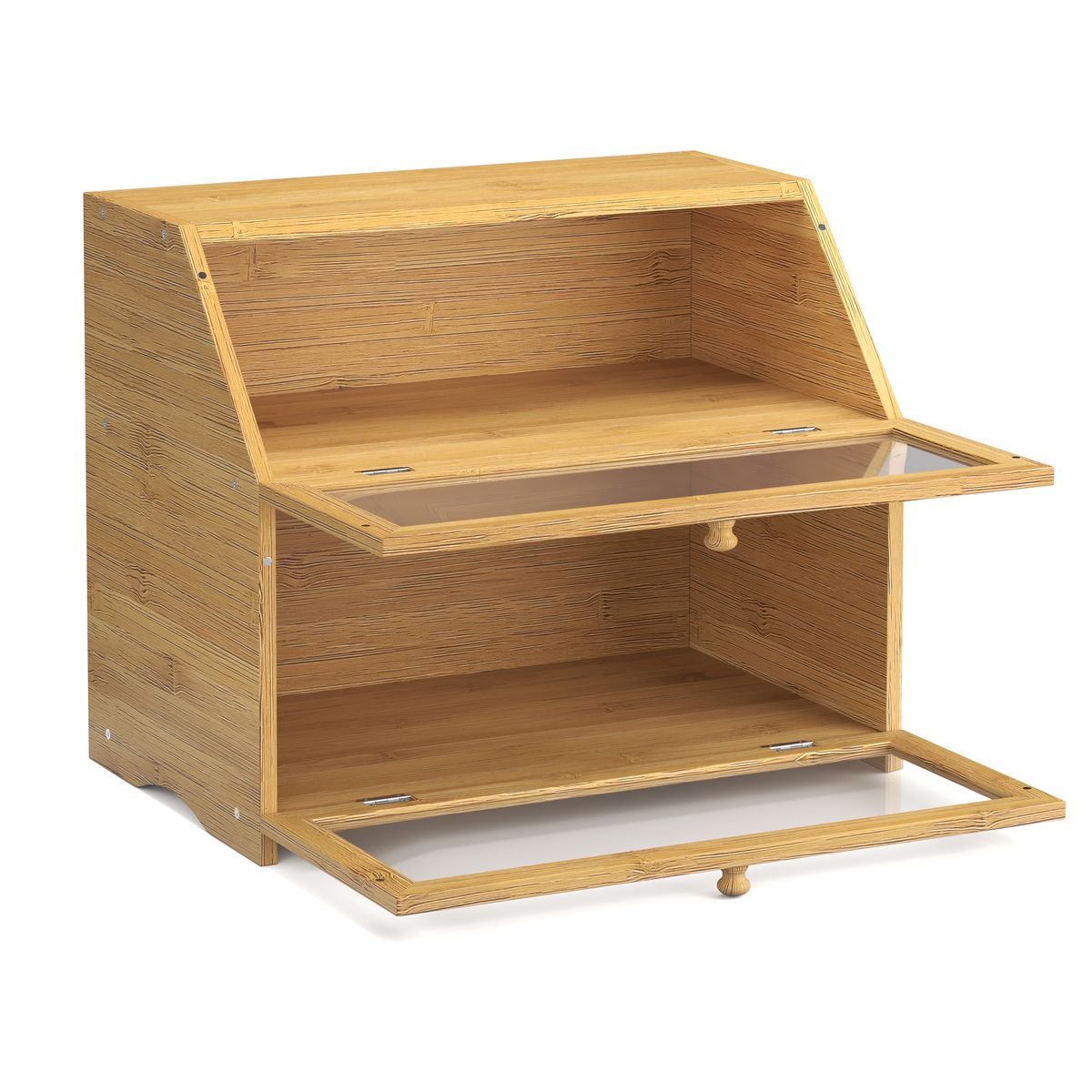 Brotkasten Aus Bambus 39x25x32cm  Groer 2-Etagen Brotbehlter Mit  Sichtfenster Brotkasten Gro