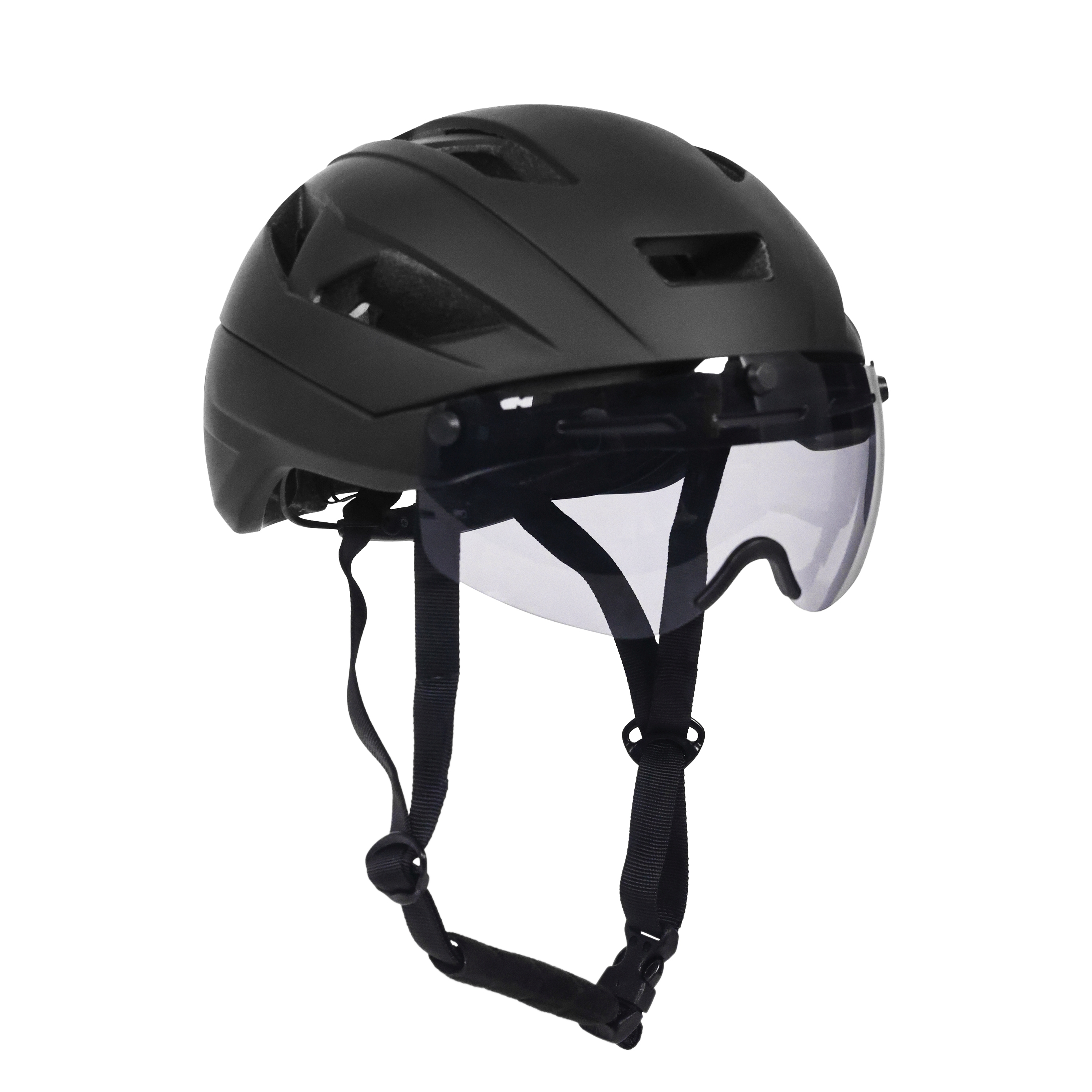Velohelm Skatehelm mit Visier 58 - 61 cm schwarz