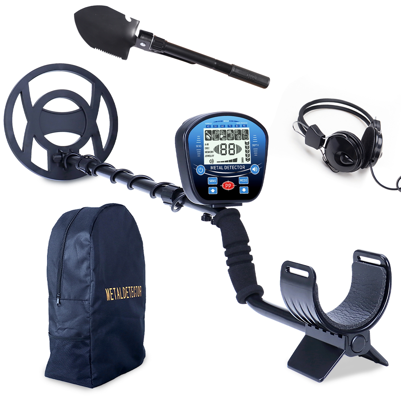 Metalldetektor Set mit Kopfhörer und Schaufel