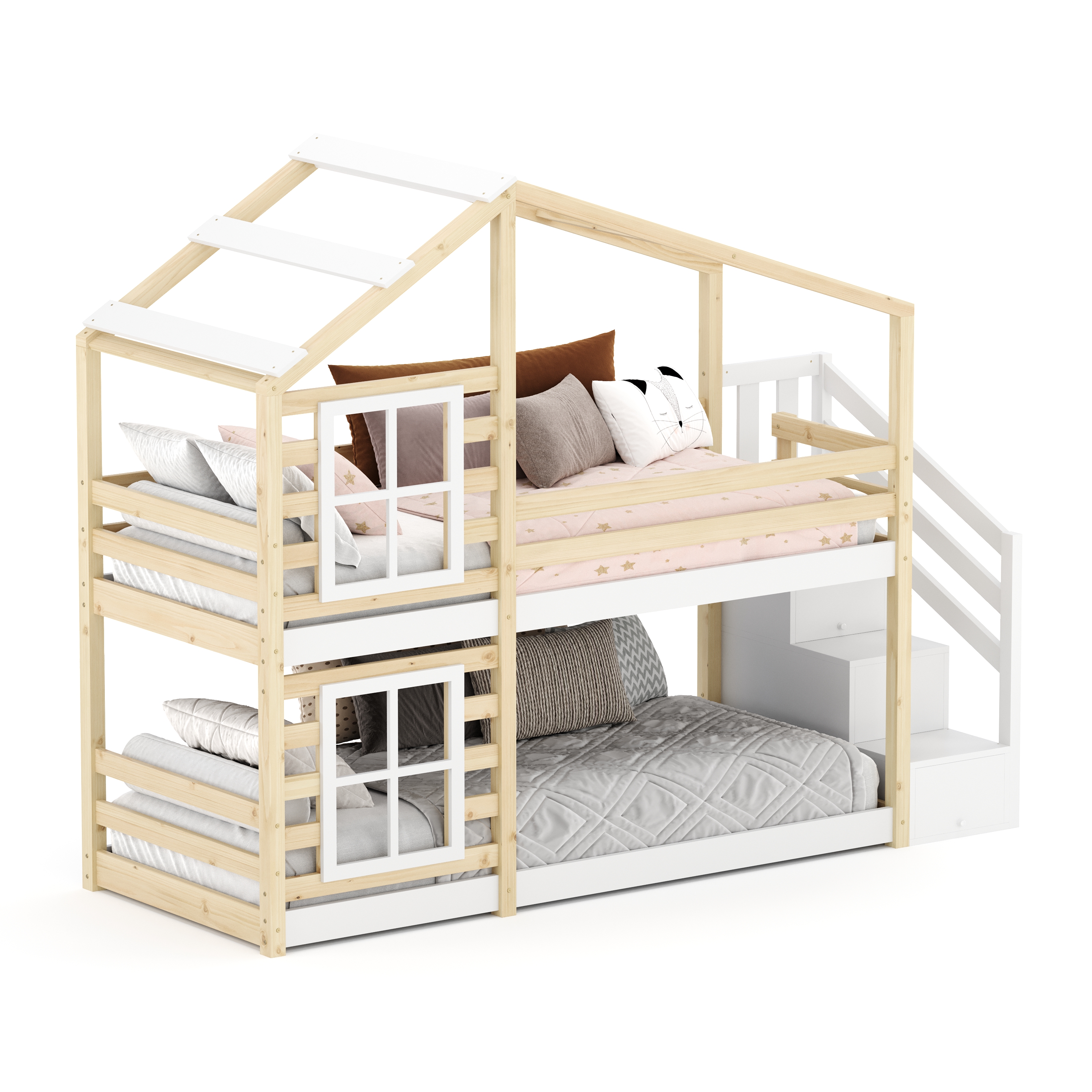 Etagenbett Hausbett DRYMOS 90 x 200 cm natur/weiss