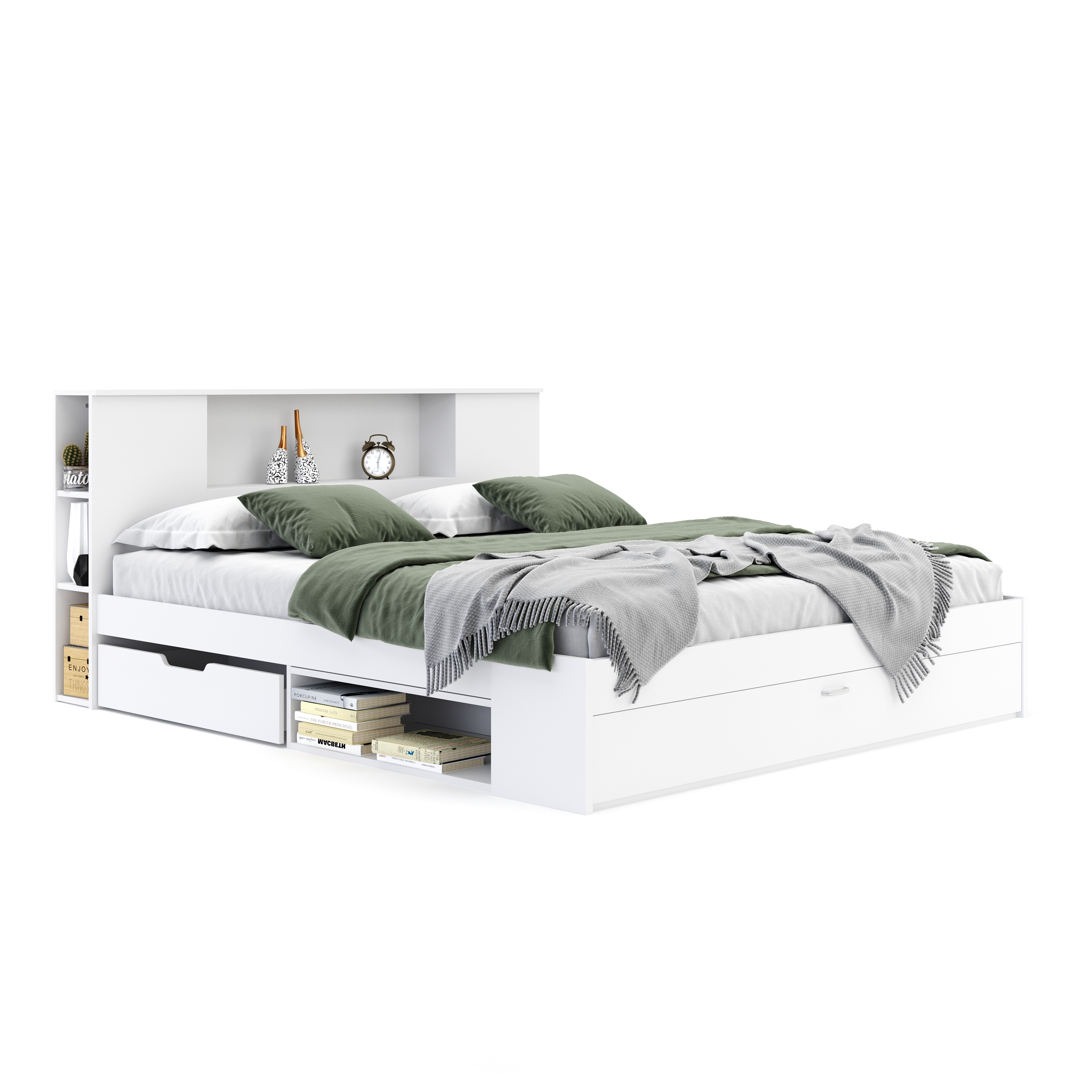 Bett Holz MADELYN mit Stauraum und Schublade 180 x 200 cm weiss