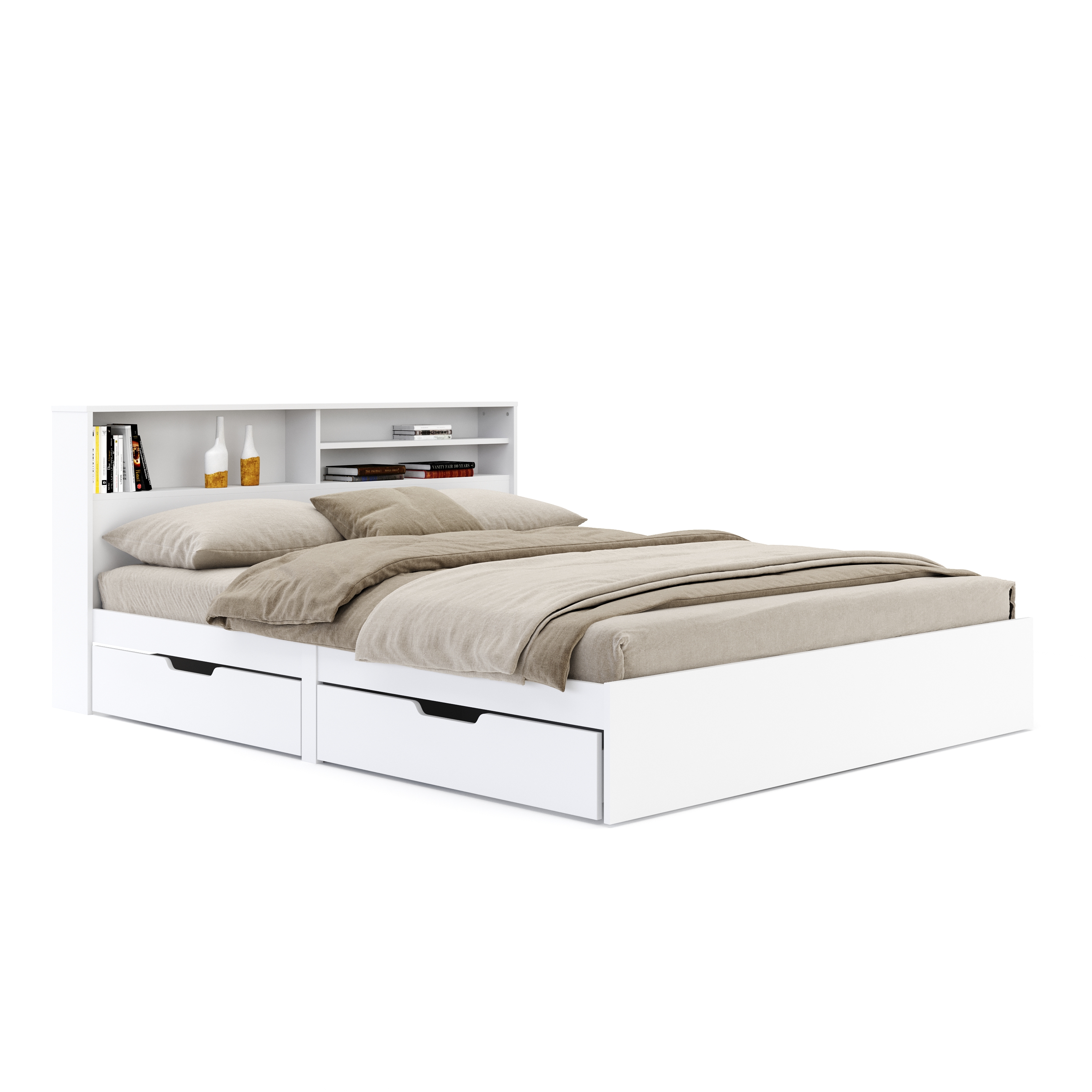 Bett Holz GENESIS mit Stauraum und Schubladen 160 x 200 cm weiss