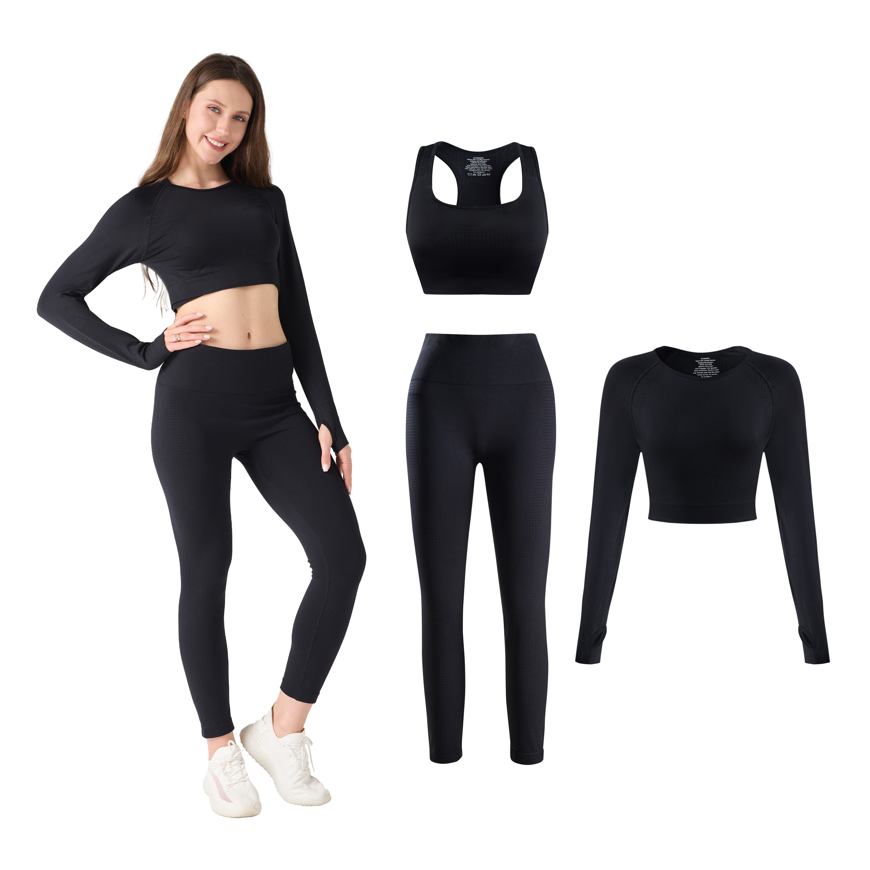 Sport Set Damen 3-teilig Grösse M schwarz