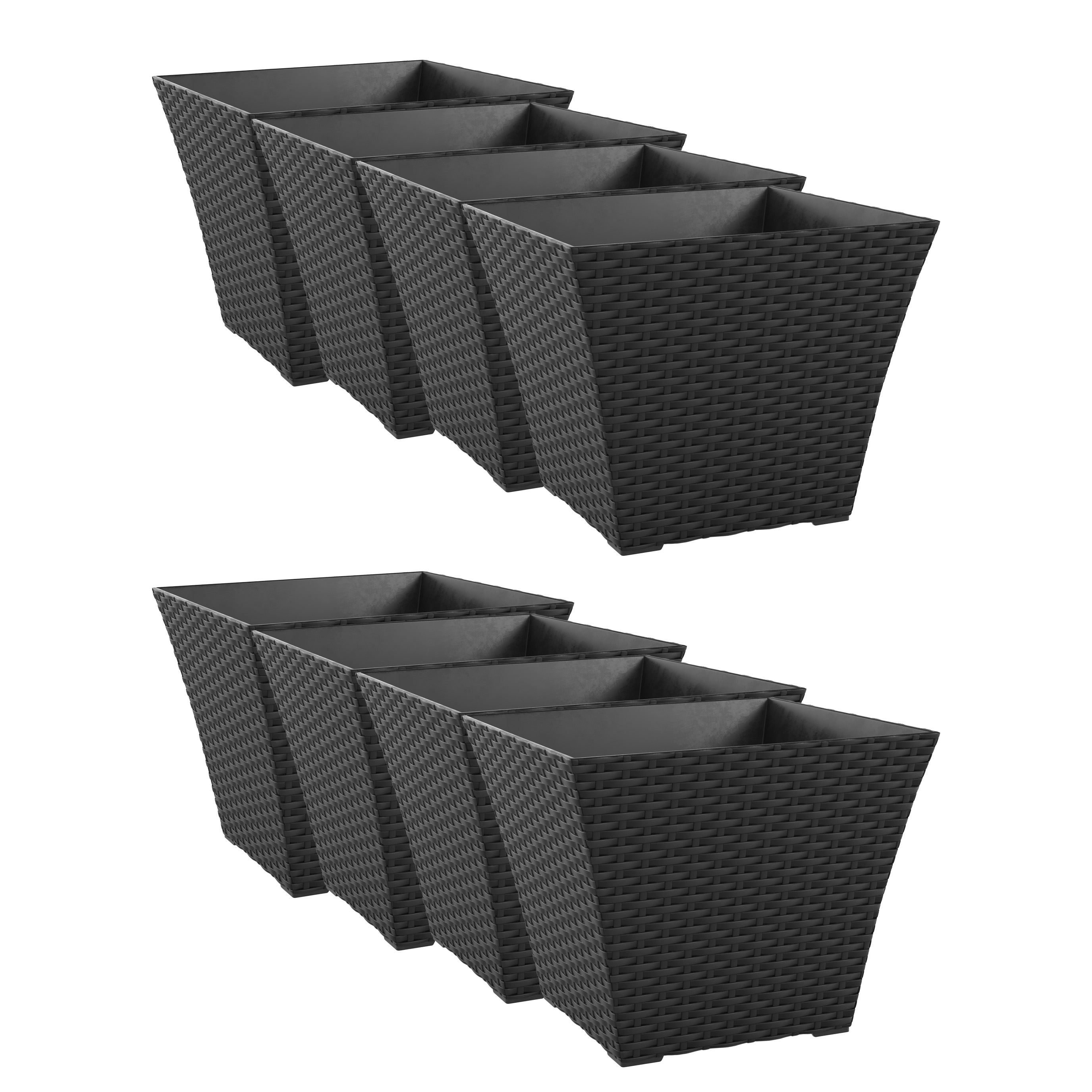 Blumentopf Rattan 38 x 38 x 31 cm 8er Set schwarz