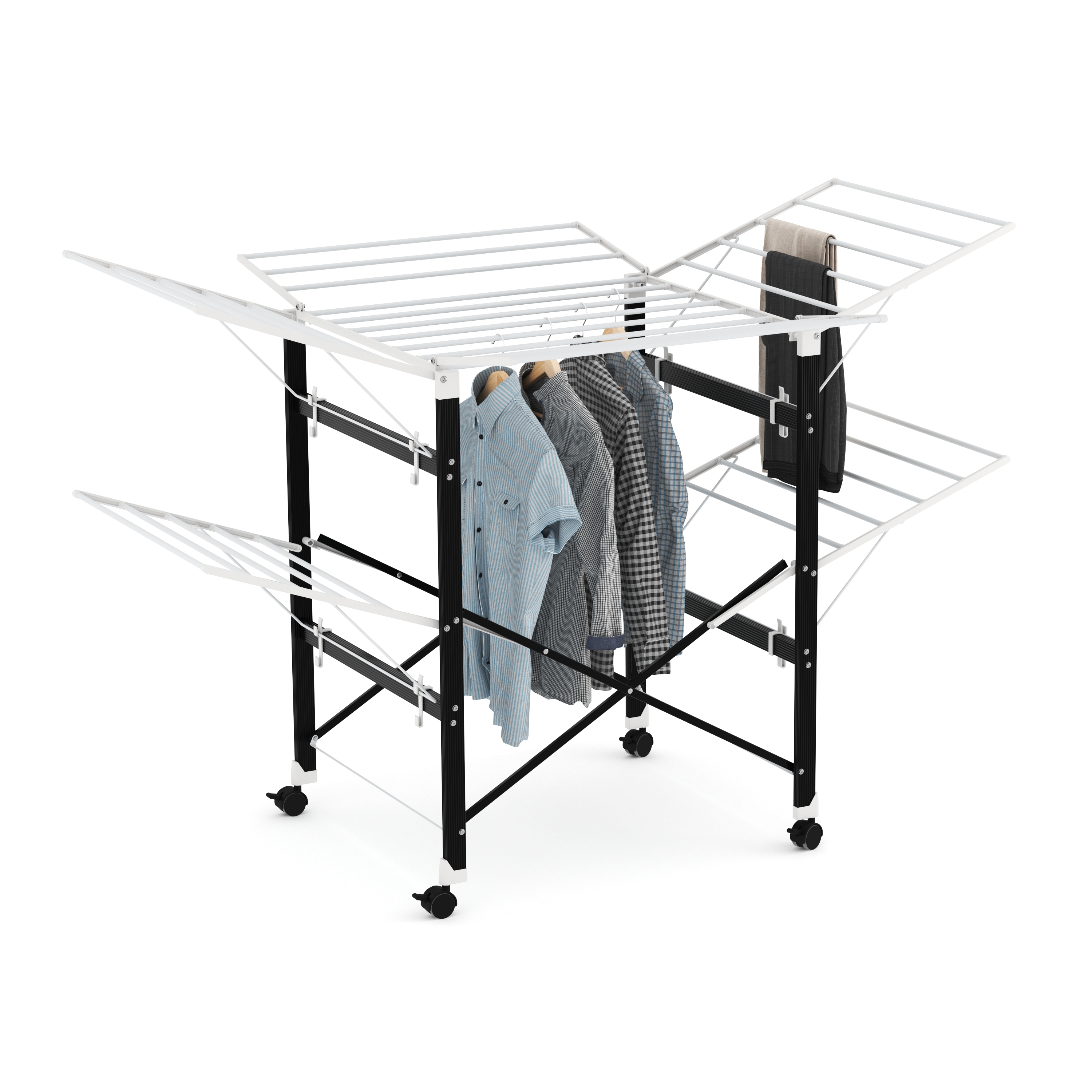 Wäscheständer klappbar auf Rollen weiss/schwarz